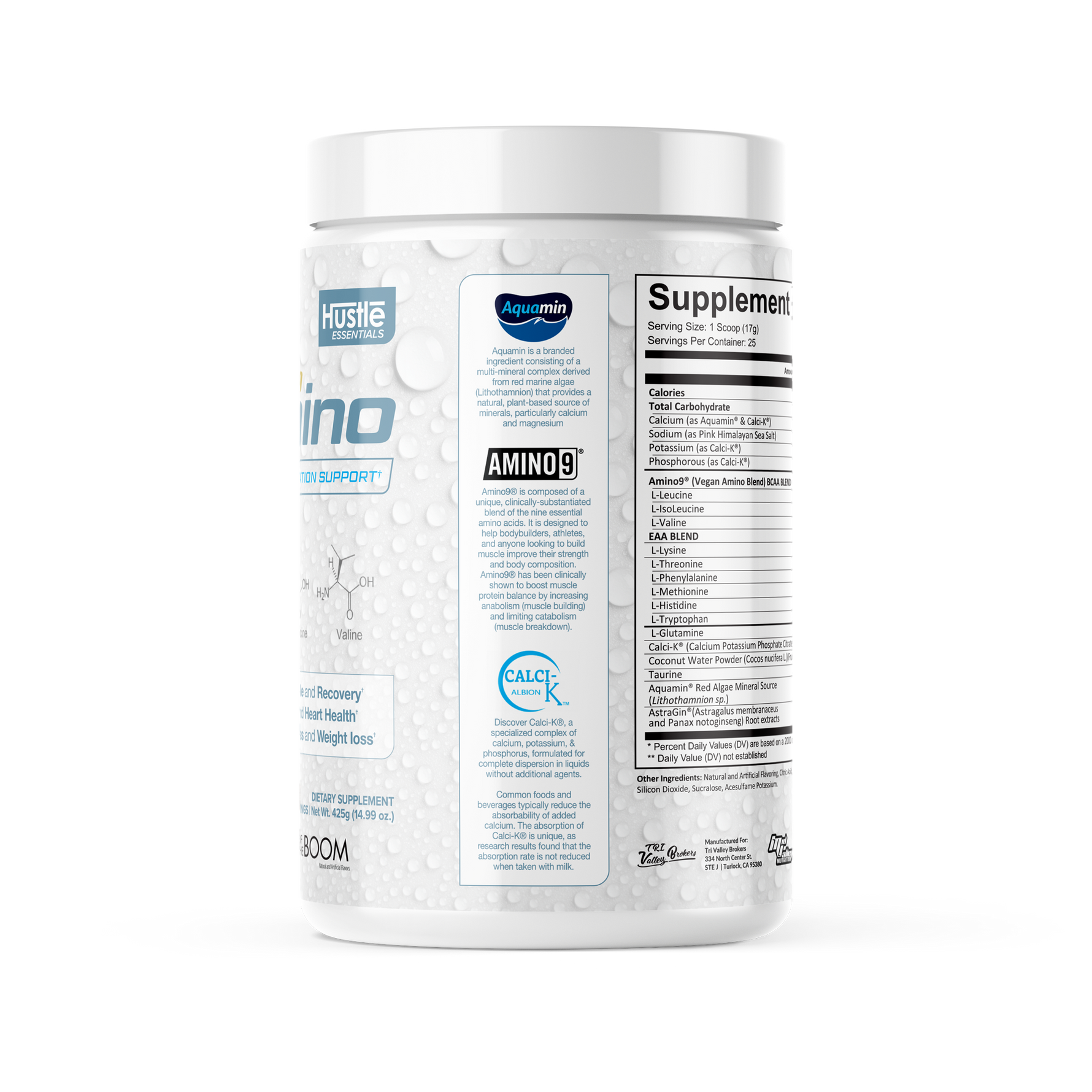 Supplement container with visible branding on a white background