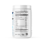 Supplement container with nutritional facts label on a white background