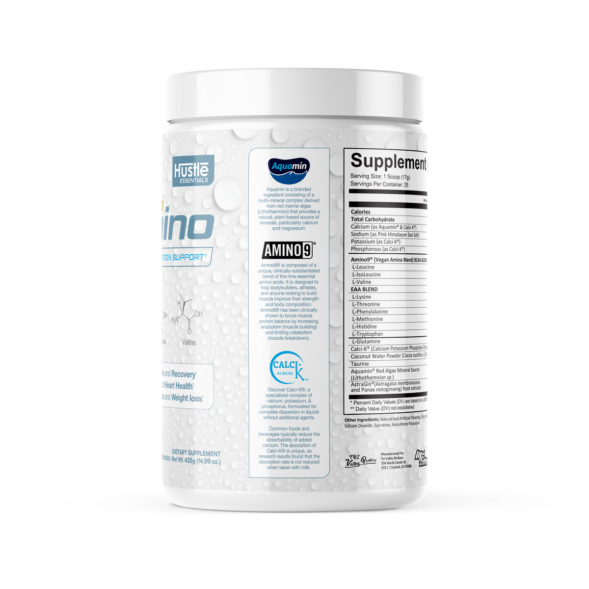 Supplement container with visible branding on a white background