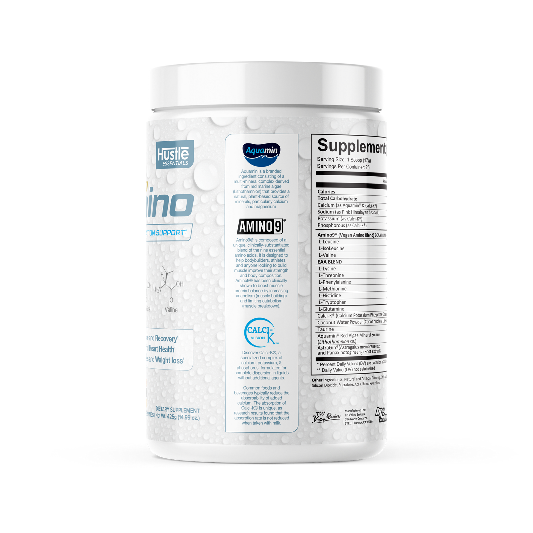 Supplement container with visible branding on a white background