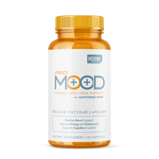 Supplement bottle labeled 'Pro Mood' with a white background