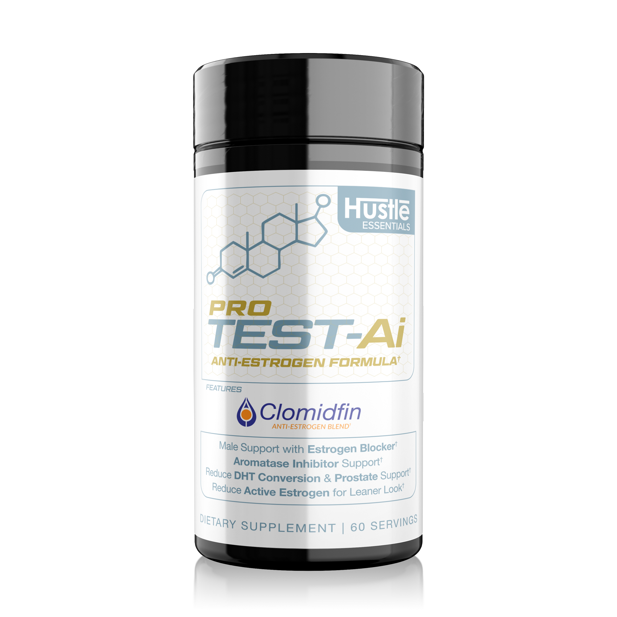 Supplement bottle labeled 'Pro Test-Ai' by Hustle Essentials on a white background