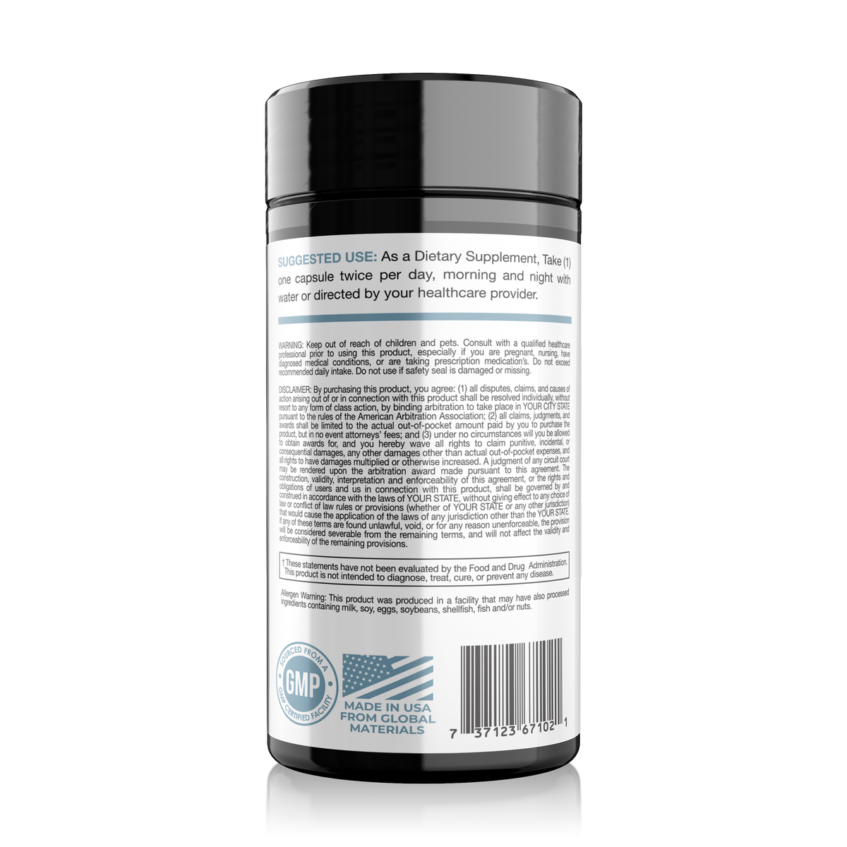 Supplement container with label on a white background