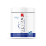 Supplement container labeled 'Ultra' with branding on a white background