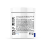 Back label of a supplement container with text and barcodes on a white background