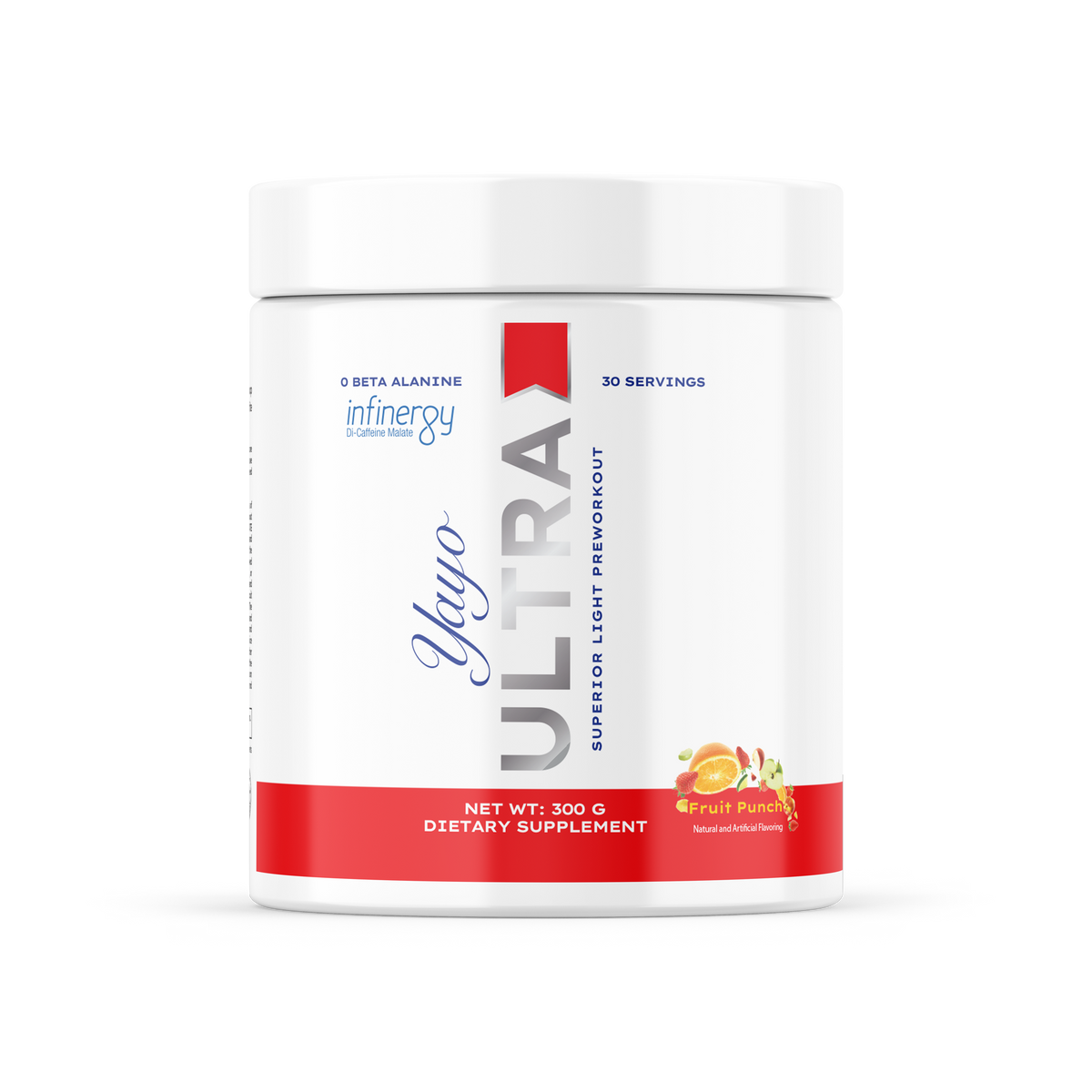Supplement container labeled 'Ultra' on a white background