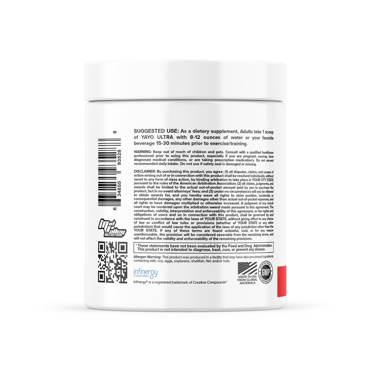 Supplement container with label and QR code on a white background