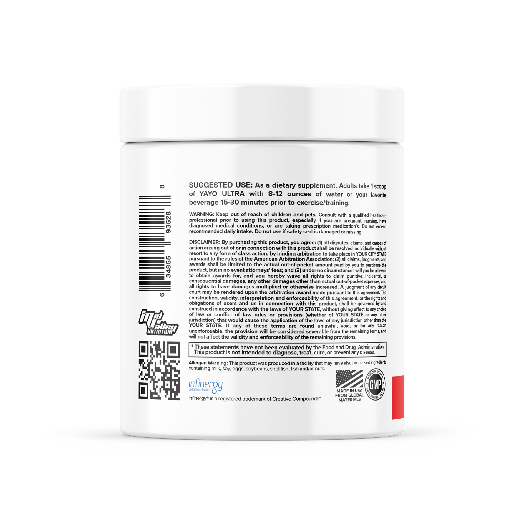 Supplement container with label and QR code on a white background