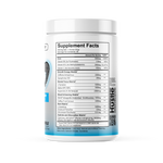 Supplement container with label showing 'Hustle' brand on a white background