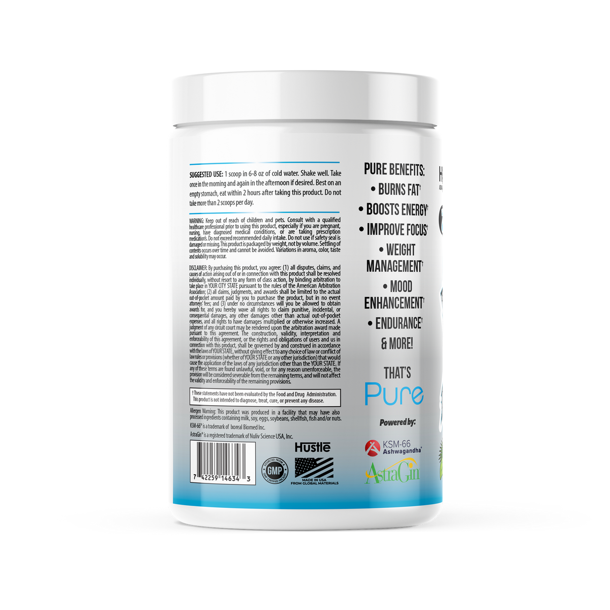 Back label of a supplement container with text and branding on a white background