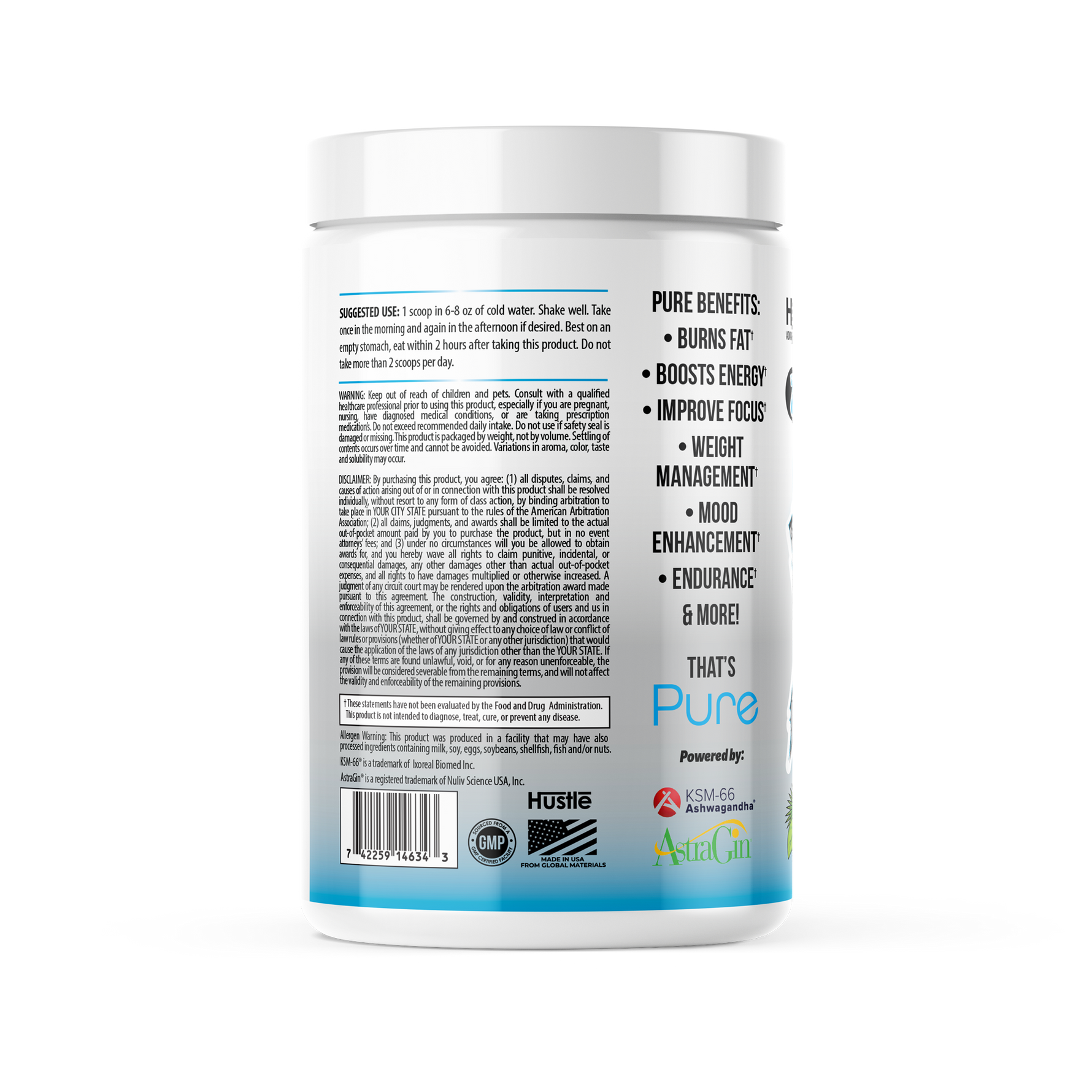 Back label of a supplement container with text and branding on a white background