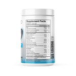 Supplement container with label showing 'Hustle' brand on a white background